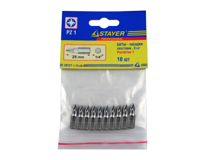 STAYER PZ1, 25 мм, 10 шт., Cr-V сталь, набор бит PROFI 26221-1-25-10