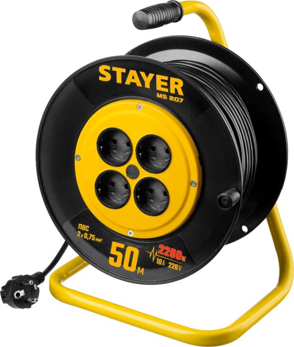 STAYER  MS-207 ПВС 2х0.75 50м 2200Вт,  Удлинитель на катушке (55073-50)