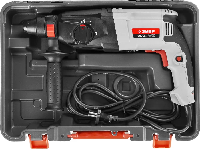 ЗУБР 800 Вт, 0-1300 об/мин, 0-4800 уд/мин, кейс, перфоратор горизонтальный П-26-800 Мастер