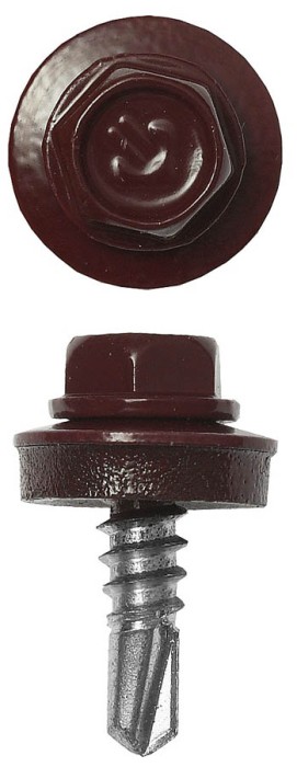 ЗУБР 25 х 5.5 мм, 1800 шт., RAL 3005 темно-красный, СКМ саморезы кровельные для металлических конструкций 4-300310-55-025-3005 Профессионал