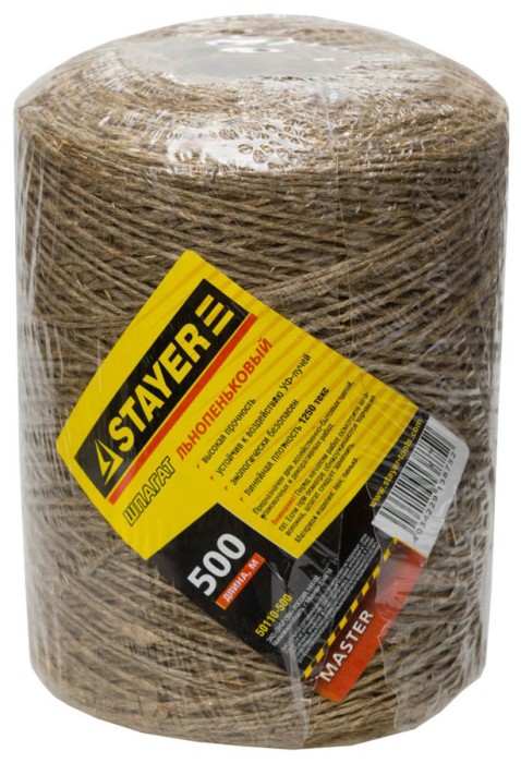 STAYER 500 м,  1.4 мм, 13.5 кгс, 1.25 ктекс, коричневый, шпагат льнопеньковый 50110-500