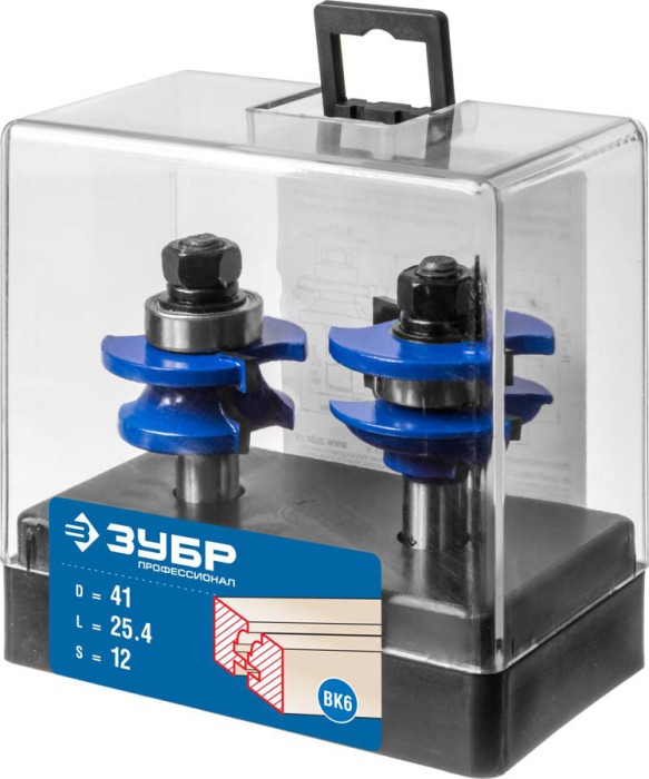 ЗУБР рабочая длина-25,4 мм, хв.-12 мм, d-22 мм, D= 41 мм, набор фрез рамочных №2, 28772-41.3-H2