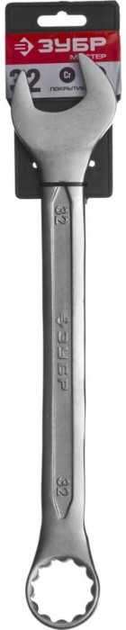 ЗУБР 32 мм, Cr-V сталь, хромированный, гаечный ключ комбинированный 27087-32