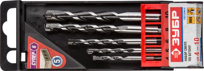 ЗУБР 5 шт: Ø 4-5-6-8-10 мм, набор сверл по бетону СУПЕР-6 2916-H5