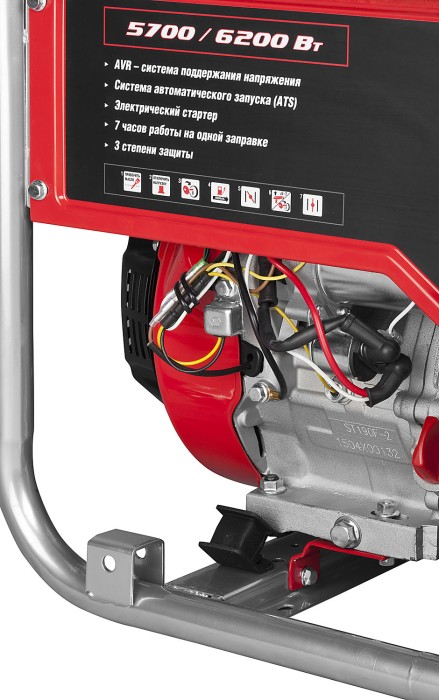 ЗУБР 5.7/6.2 кВт, однофазный, синхронный, щеточный, генератор бензиновый ЗЭСБ-6200-ЭА Мастер