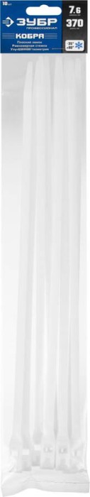 ЗУБР 370х7.6, 10 шт., хомуты нейлоновые белые, с плоским замком КОБРА 30930-76-370 Профессионал