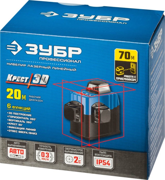 ЗУБР линейный лазерный нивелир КРЕСТ 3D 34908 Профессионал
