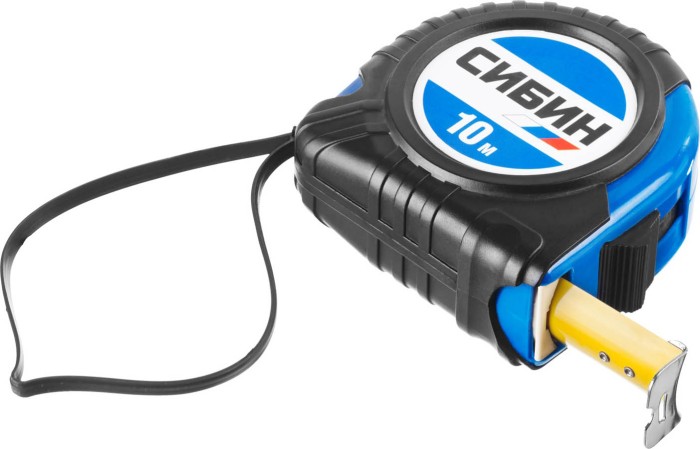 СИБИН 10 м х 25 мм, обрезиненный пластиковый корпус, рулетка 34019-10-25