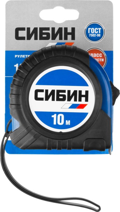 СИБИН 10 м х 25 мм, обрезиненный пластиковый корпус, рулетка 34019-10-25