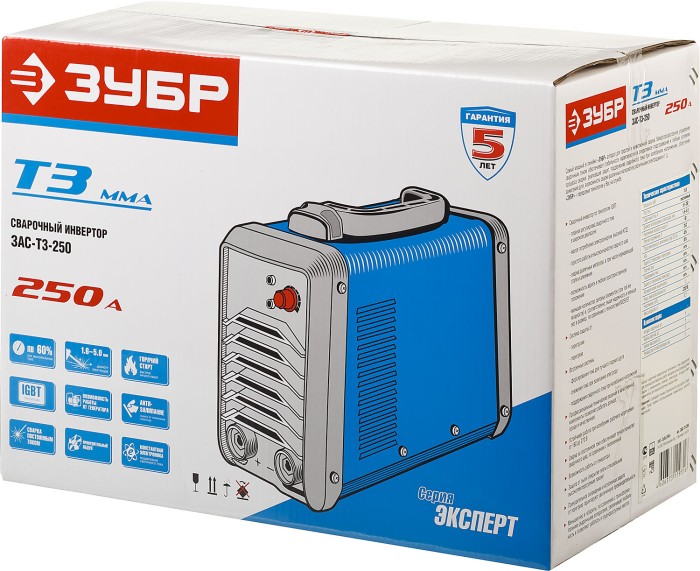ЗУБР 10-250 А, ММА, IGBT, инвертор сварочный ЗАС-Т3-250 Профессионал