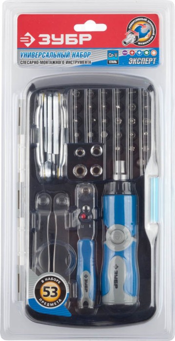 ЗУБР 53 шт., набор слесарно-монтажный и многофункциональный инструмент в пластмассовом боксе 25290-H53 Профессионал