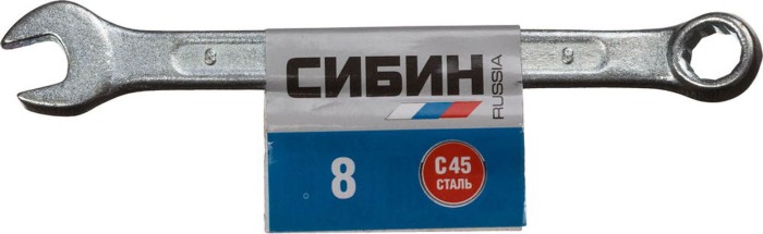 СИБИН 8 мм, оцинкованный, гаечный ключ комбинированный 27089-08