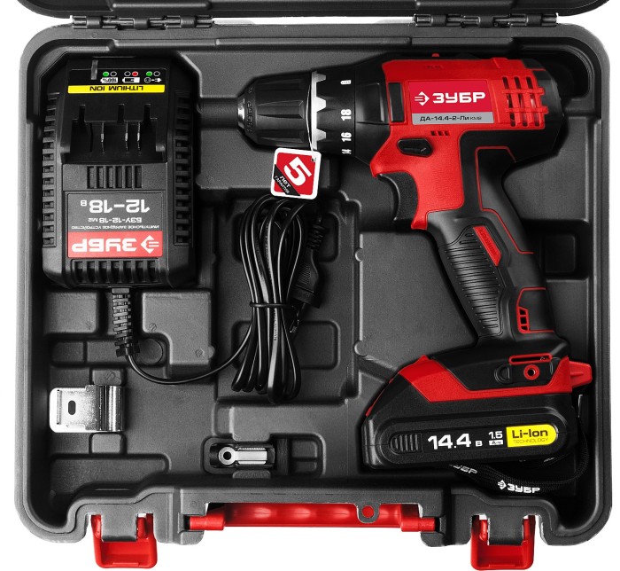 ЗУБР Li-Ion, 14.4 В, дрель-шуруповерт "СУПЕРКОМПАКТ М2", ДА-14.4-2-Ли КМ2 Мастер