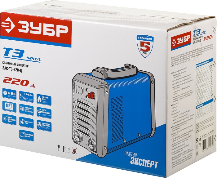 ЗУБР 10-220 А, ММА, IGBT, инвертор сварочный ЗАС-Т3-220-Д Профессионал