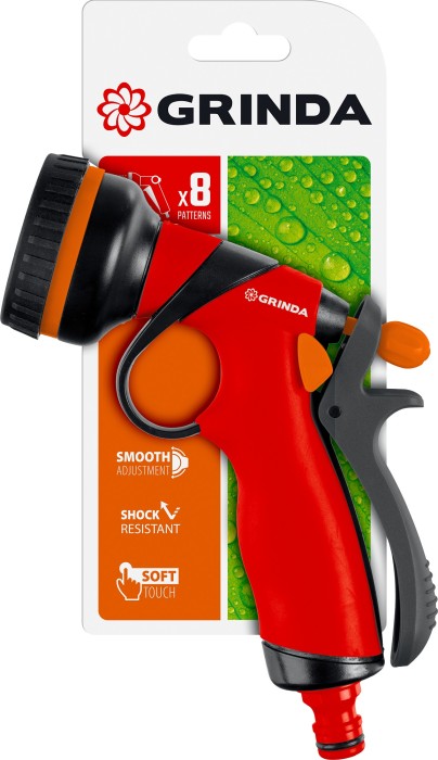 GRINDA 8 режимов, пластиковый с TPR, курок сзади, регулируемый, пистолет поливочный T-8 8-427183_z01