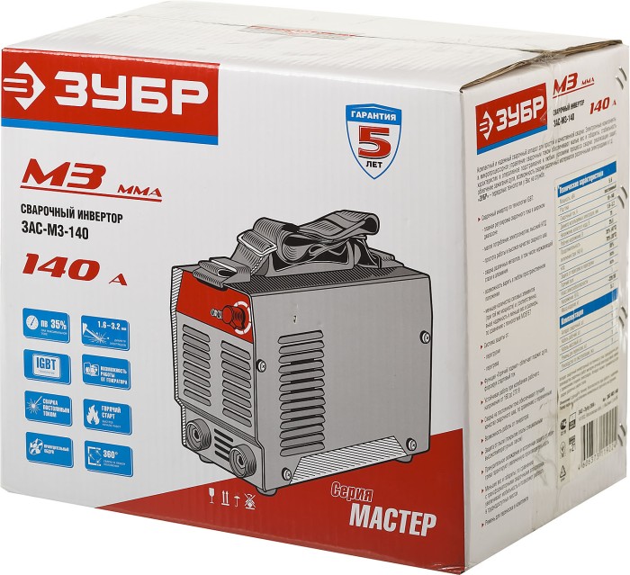 ЗУБР 10-140 А, ММА, IGBT, инвертор сварочный ЗАС-М3-140 Мастер