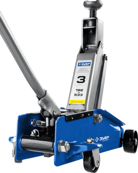 ЗУБР 3т, 192-533 мм, домкрат гидравлический подкатной T77 43055-3 Профессионал