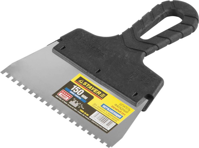 STAYER 150 мм, нержавеющая полотно, пластмассовая рукоятка, шпатель зубчатый 1009-15-04