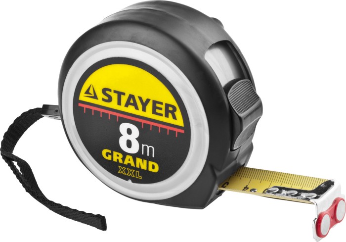 STAYER 8 м х 25 мм, корпус с противоскользящим напылением, упрочненное полотно, рулетка 3411-08-25