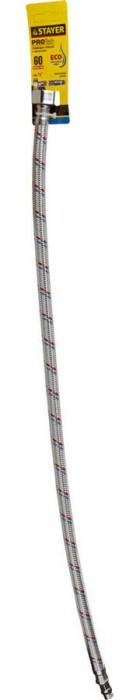 STAYER 1/2", 0.6 м, оплетка из нерж. стали, укороченная для воды к смесителям, подводка гибкая 51016-060