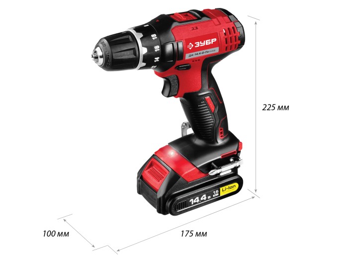 ЗУБР Li-Ion, 14.4 В, 2 АКБ, дрель-шуруповерт "СУПЕРКОМПАКТ М2", ДА-14.4-2-Ли КНМ2 Мастер
