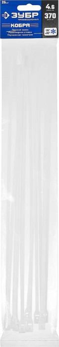 ЗУБР 370х4.6, 25 шт., хомуты нейлоновые белые, с плоским замком КОБРА 30930-46-370 Профессионал