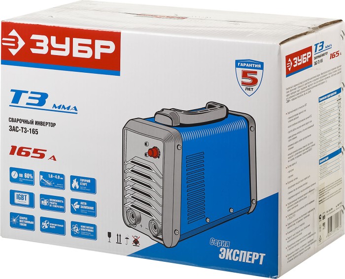 ЗУБР 10-165 А, ММА, IGBT, инвертор сварочный ЗАС-Т3-165 Профессионал