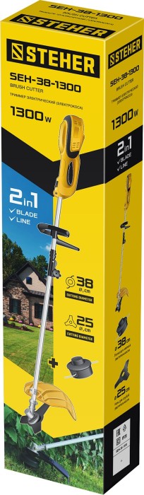 STEHER 1300 Вт, диаметр скашивания 38/25.5 см, коса сетевая SEH-38-1300