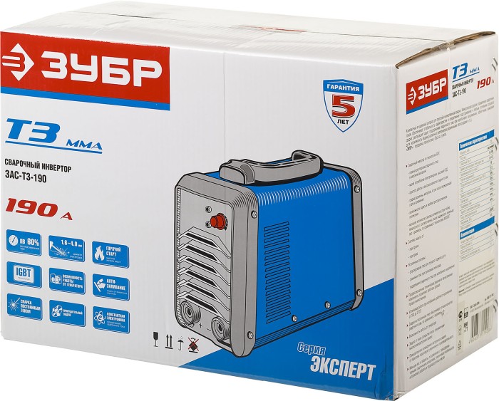 ЗУБР 10-190 А, ММА, IGBT, инвертор сварочный ЗАС-Т3-190 Профессионал